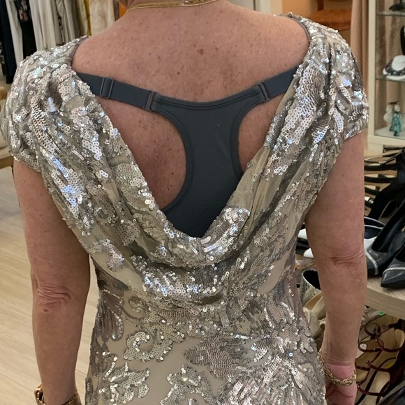 Clavin Klein size 4 Beige with silver sequin evening gown - Picture 3 of 7
